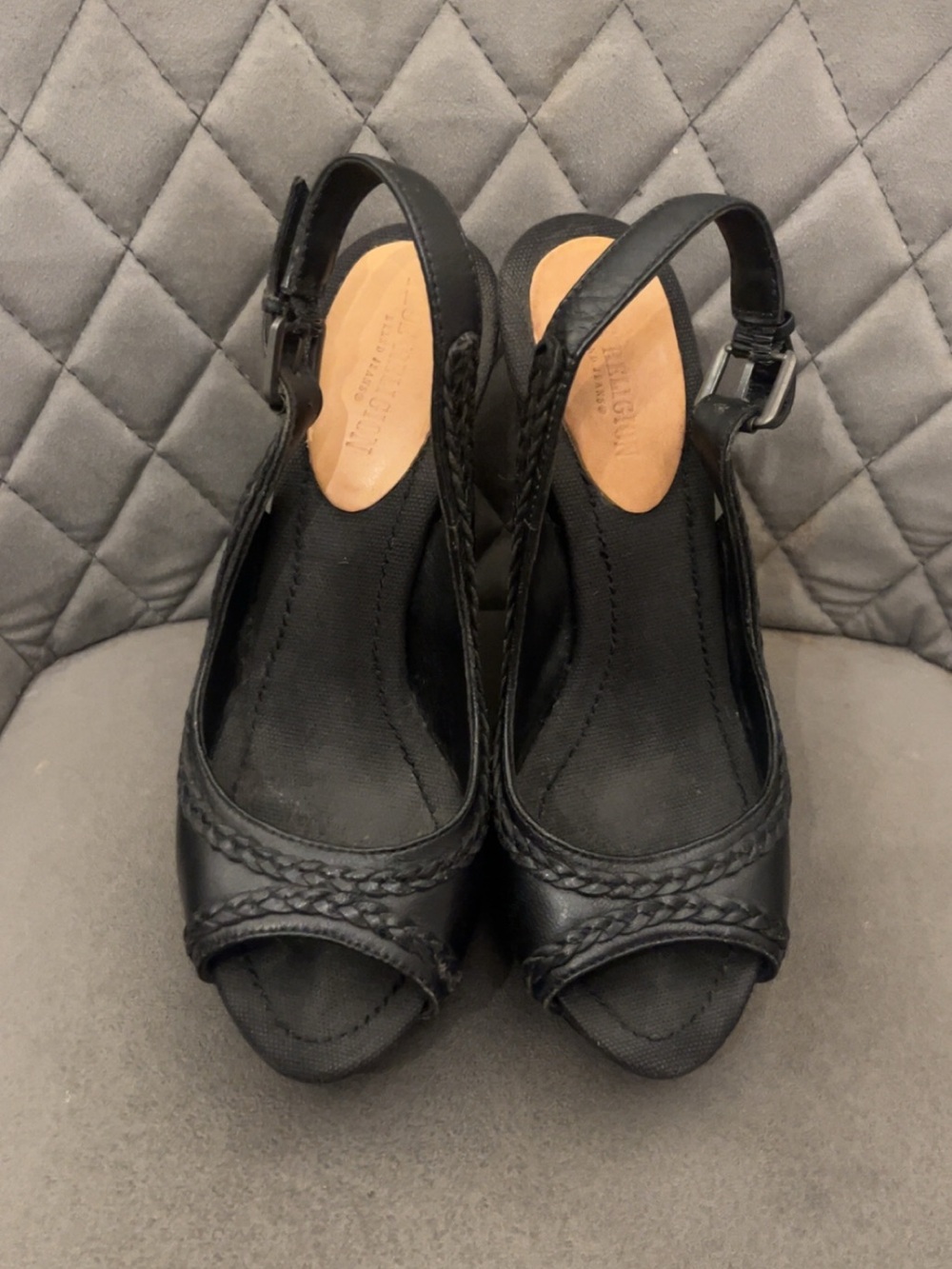 Black Peep-Toe Slingback Platform Wedges - True religion